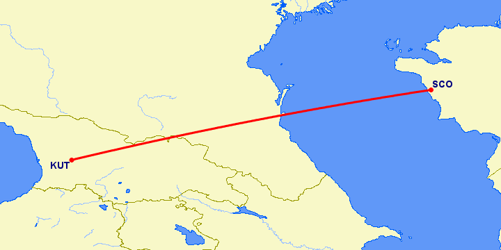 перелет Кутаиси — Актау на карте