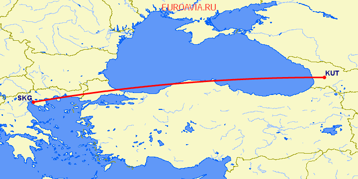 перелет Кутаиси — Салоники на карте