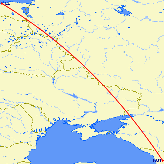 перелет Кутаиси — Таллин на карте