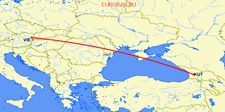 перелет Кутаиси — Вена на карте