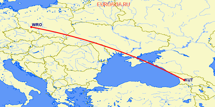 перелет Кутаиси — Вроцлав на карте