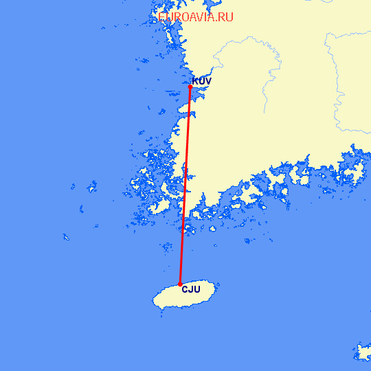перелет Gunsan — Jeju на карте