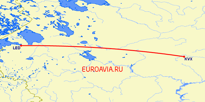 перелет Киров — Санкт Петербург на карте