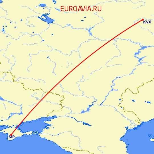 перелет Киров — Симферополь на карте