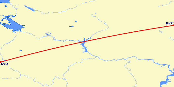 перелет Киров — Москва на карте
