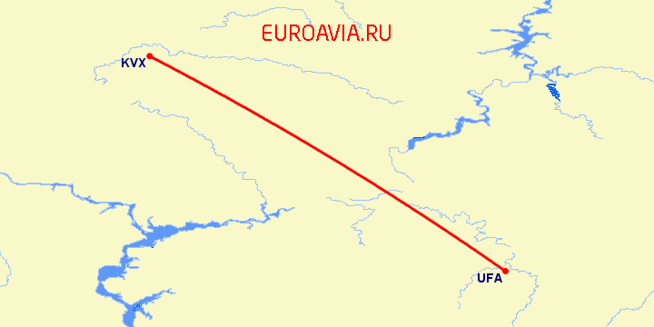 перелет Киров — Уфа на карте
