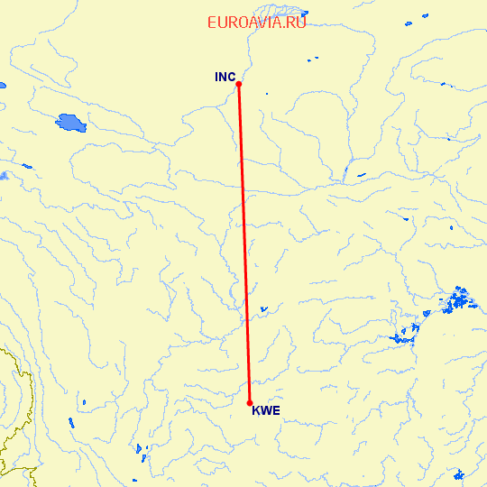 перелет Гуйянг — Фучуан на карте