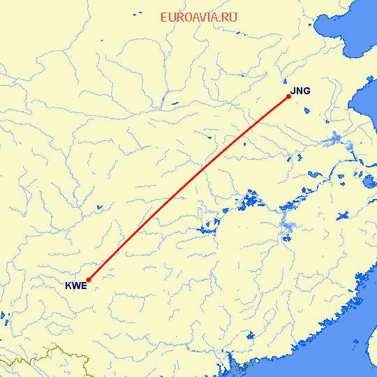 перелет Гуйянг — Цзинин на карте