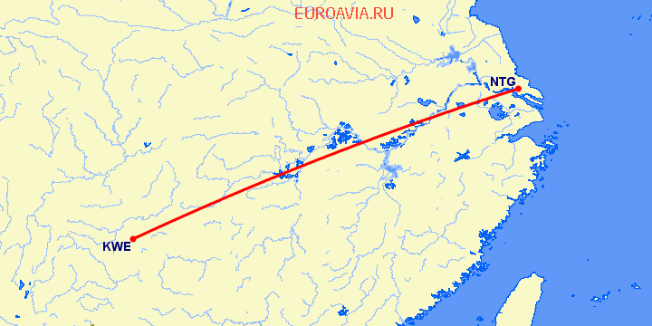 перелет Гуйянг — Наньтун на карте