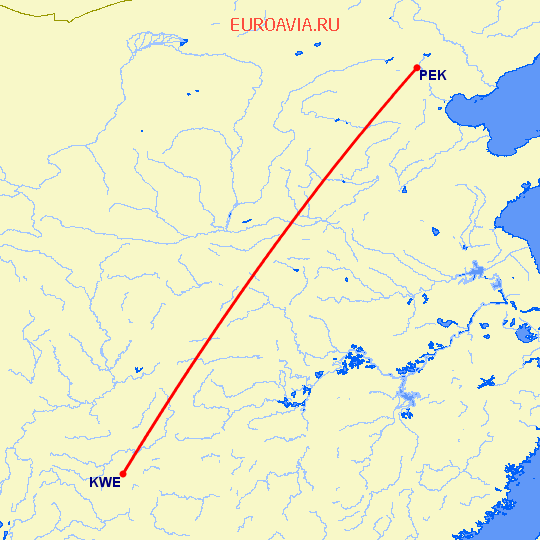 перелет Гуйянг — Пекин на карте