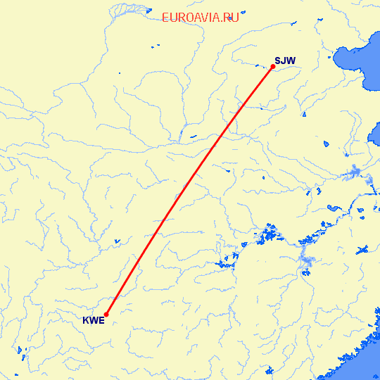 перелет Гуйянг — Шицзяжун на карте