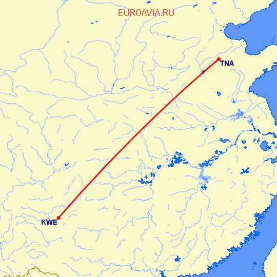 перелет Гуйянг — Цзинань на карте