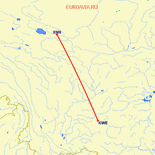перелет Гуйянг — Хайнин на карте