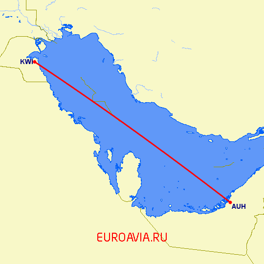 перелет Кувейт — Абу Даби на карте