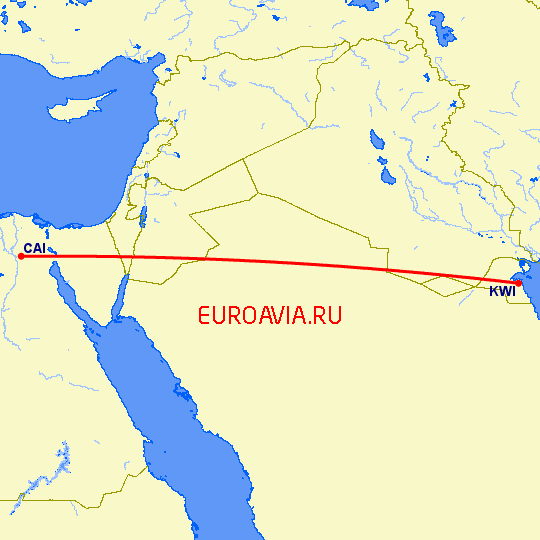 перелет Кувейт — Каир на карте