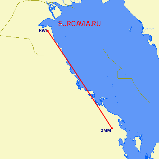 перелет Кувейт — Даммам на карте