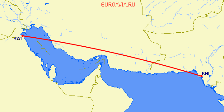 перелет Кувейт — Карачи на карте