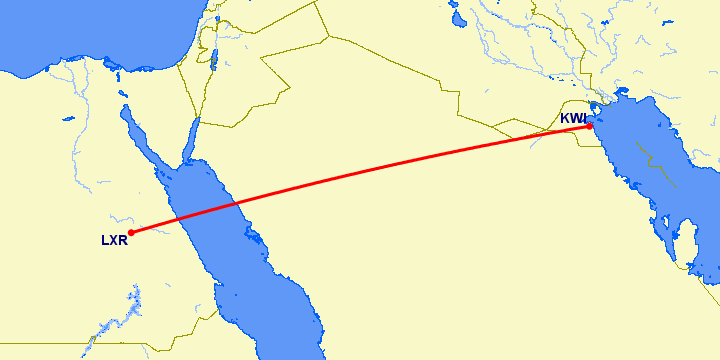 перелет Кувейт — Луксор на карте