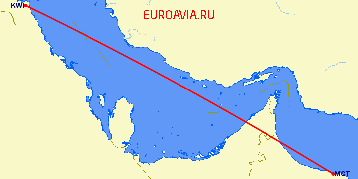 перелет Кувейт — Маскат на карте