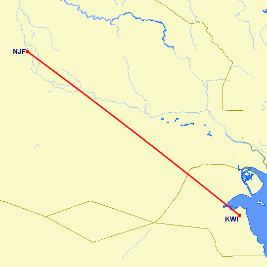 перелет Кувейт — Аль Наджаф на карте
