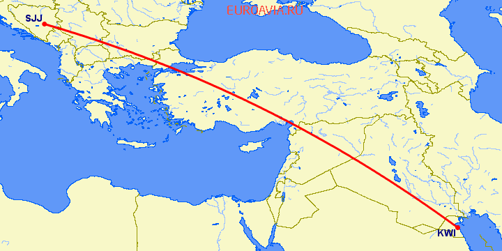 перелет Кувейт — Сараево на карте