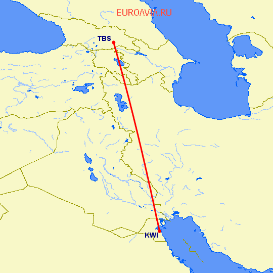 перелет Кувейт — Тбилиси на карте