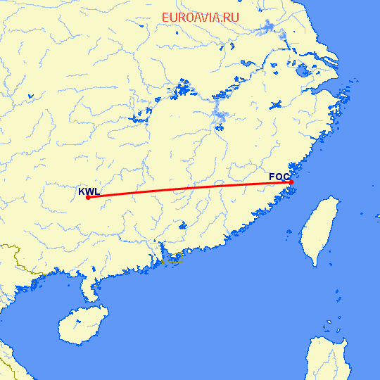 перелет Гуйлинь — Фучжоу на карте