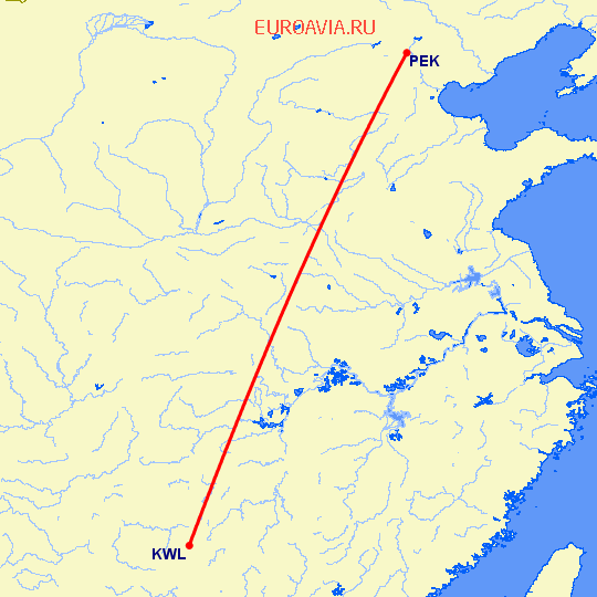 перелет Гуйлинь — Пекин на карте