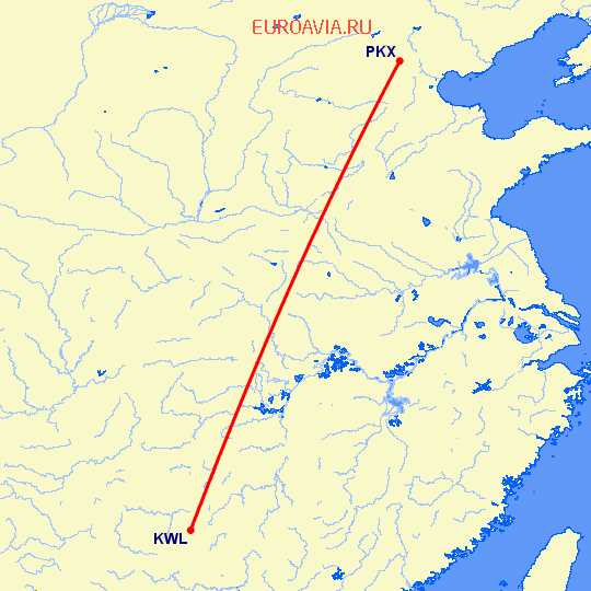 перелет Гуйлинь — Пекин на карте