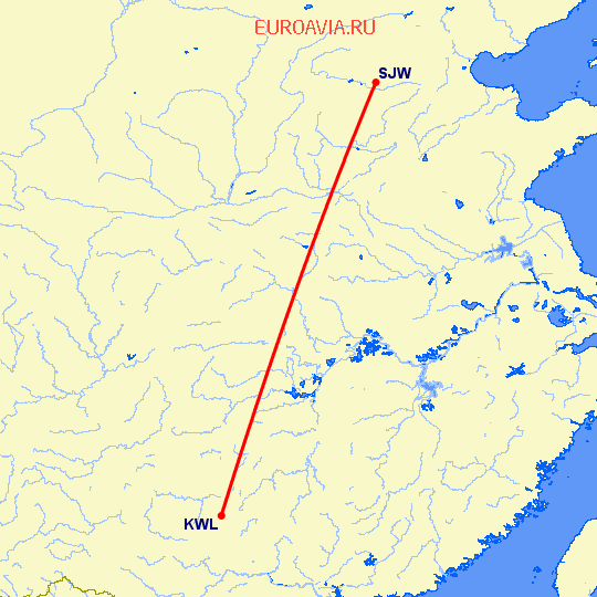 перелет Гуйлинь — Шицзяжун на карте