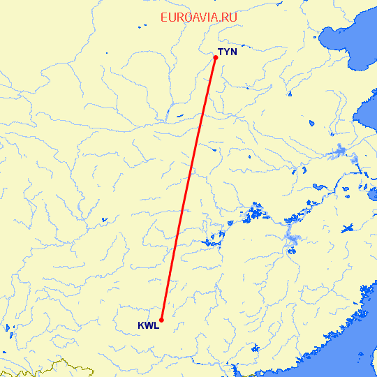 перелет Гуйлинь — Тайюань на карте
