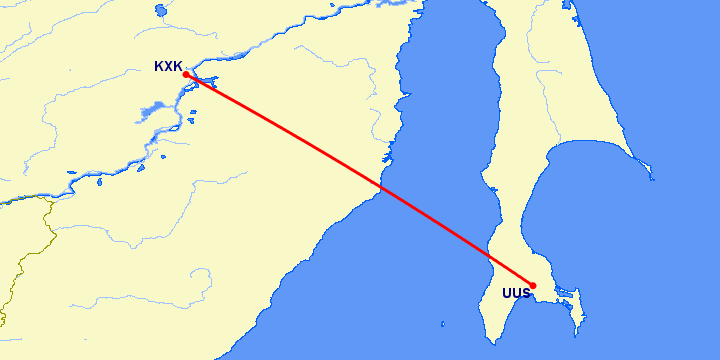 перелет Комсомольск на Амуре — Южно Сахалинск на карте