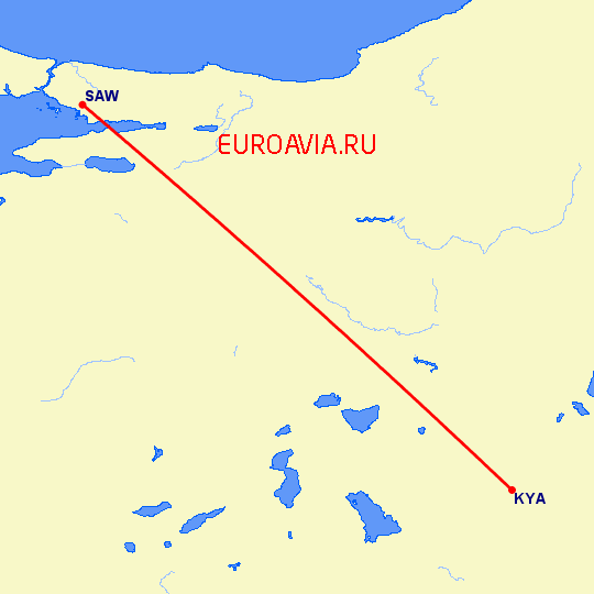 перелет Конья — Стамбул на карте