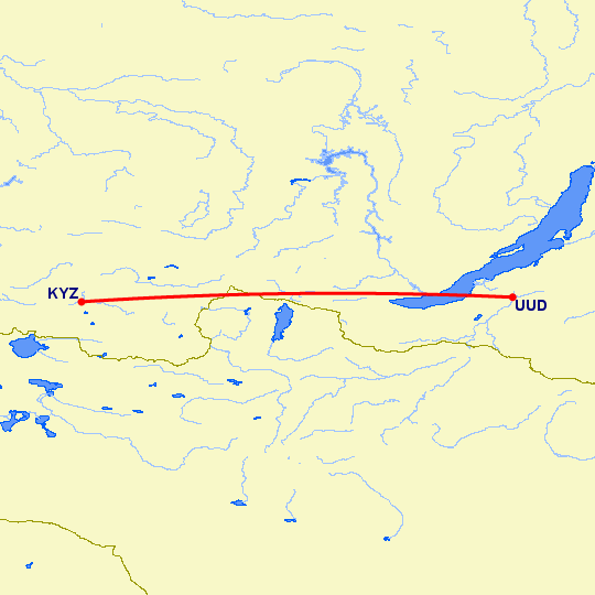 перелет Кызыл — Улан Удэ на карте