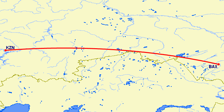 перелет Казань — Барнаул на карте