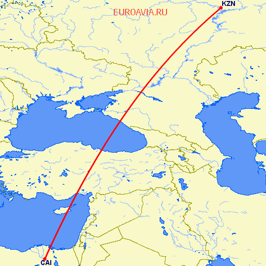 перелет Казань — Каир на карте