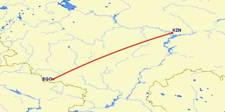перелет Казань — Белгород на карте