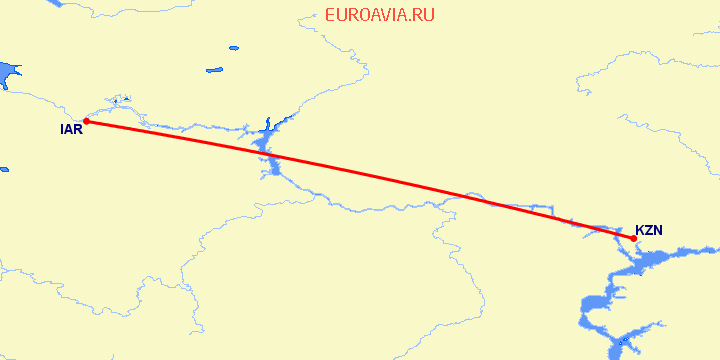 перелет Казань — Ярославль на карте