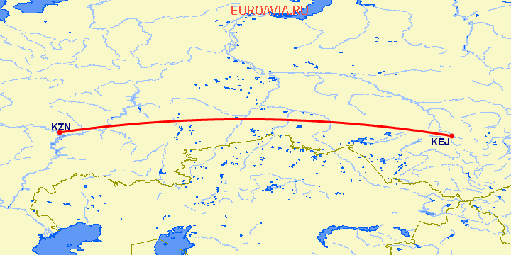 перелет Казань — Кемерово на карте