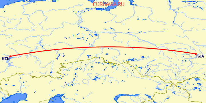 перелет Казань — Красноярск на карте