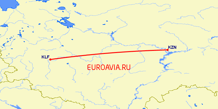 перелет Казань — Калуга на карте