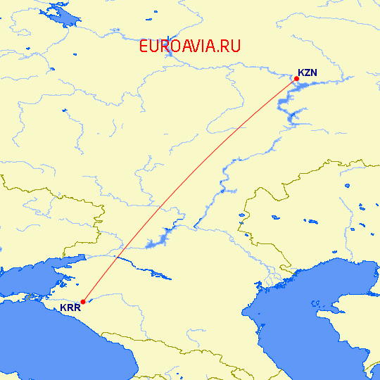 перелет Казань — Краснодар на карте