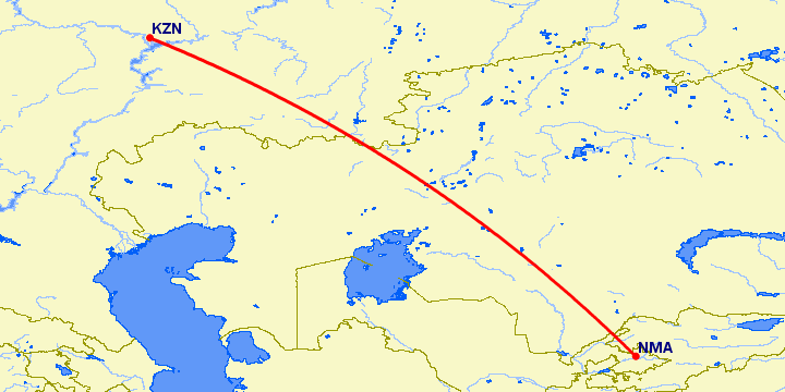 перелет Казань — Наманган на карте