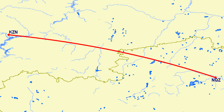 перелет Казань — Астана на карте