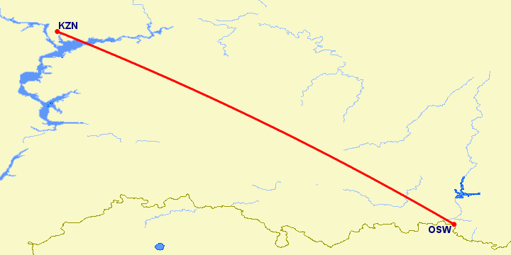 перелет Казань — Орск на карте
