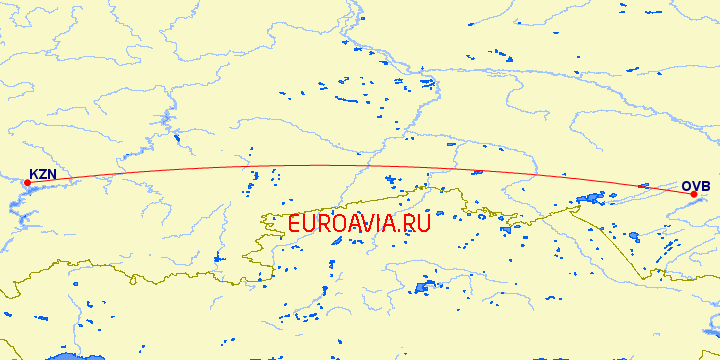 перелет Казань — Новосибирск на карте