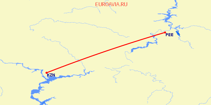 перелет Казань — Пермь на карте