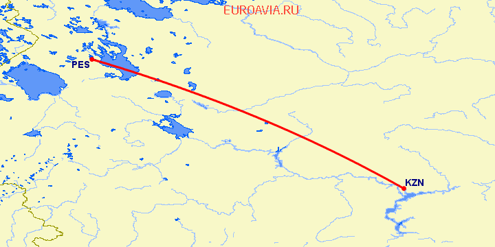 перелет Казань — Петрозаводск на карте