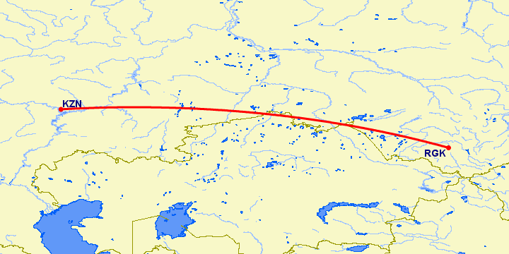 перелет Казань — Горно-Алтайск на карте