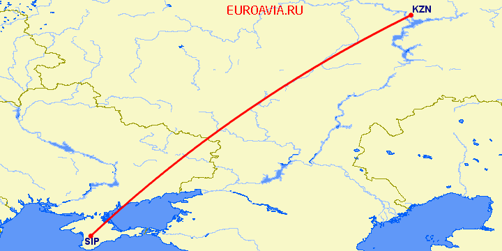 перелет Казань — Симферополь на карте